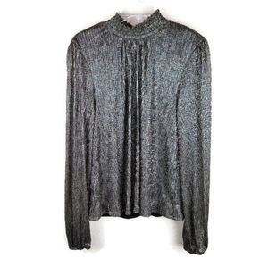 June & Hudson‎ Womens Size L High Collar Gold Metallic Blouse